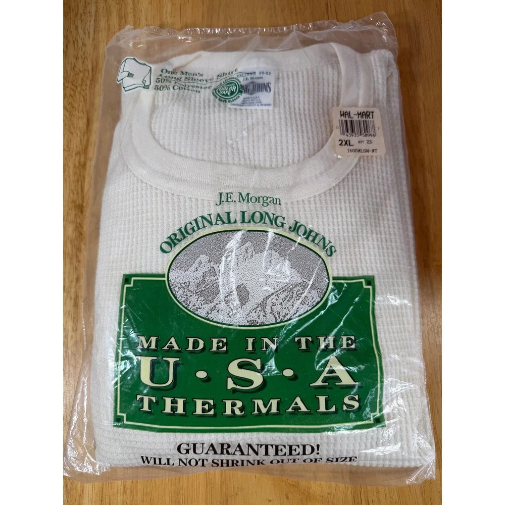 J.E. Morgan Thermal Long Sleeve Shirt Mens XXL White Vintage Made in USA NOS